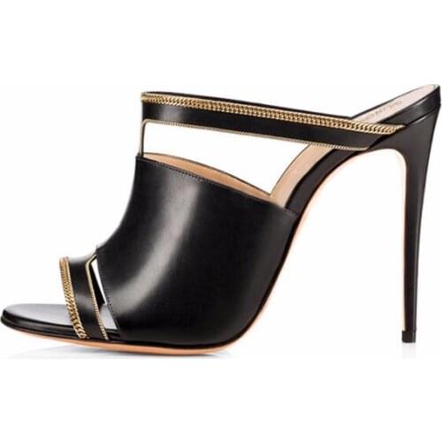 Carpaton 2018 Summer womens open toe mules shoes metal decoration patent leather high heel sandals and slippers casual shoes