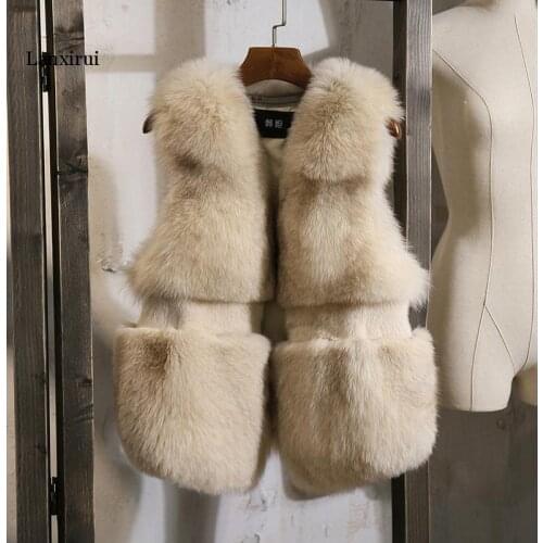 Womens Faux Fur Vests Winter Outerwear Womens Fur Vest Artificial Rabbit Fur Coat Veste Femme