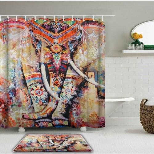 2pcs/set 3d Animals Shower Curtain Set Mat Elephant Cat Dog Bath Curtains Waterproof Cloth + Non-slip Toilet Bathroom Mat