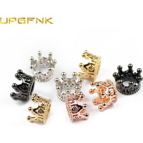 UPGFNK 4pcs 11*6mm Imperial Crown Cap Copper Spacer beads Zircon Charms Loose beads for Jewelry making bracelet DIY Findings