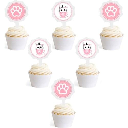 6pcs DIY Cartoon Teacup Dog Cat Cake Stick Decor Ice-cream Cupcake Toppers Picks Kids Birthday Party Christmas Dessert Decor