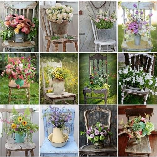 Diamond Painting Flowers Picture Of Rhinestone Cross Stitch Set Diamond Embroidery Chair Beaded Mosaic Wall Decoration