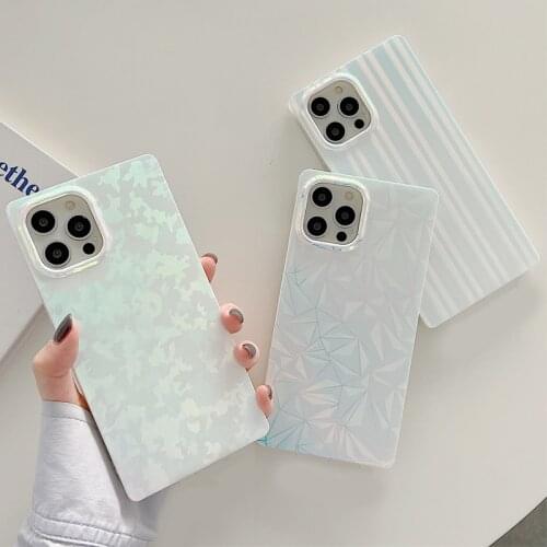 Glitter Laser Camouflage Stripe Phone Case for iPhone 12 11 Pro Max XR 8 Plus Triangle Diamond Square Shockproof Cover Shell
