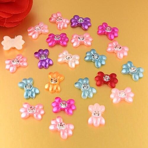 BOLIAO DIY 20Pcs 12*18mm Bow Shape Shiny Resin Flat Back Rhinestone Glue on Bags/Clothes Home Decoration R358