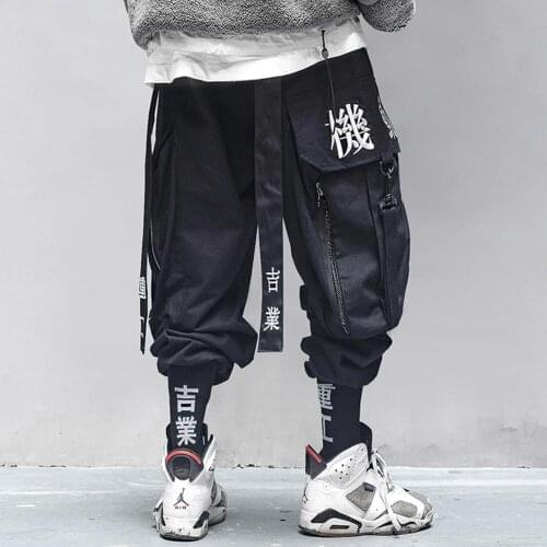 April MOMO Multi Pocket Hip Hop Pants Men Ribbon Elastic Waist Harajuku Streetwear Joggers Mens Trousers Techwear Pants