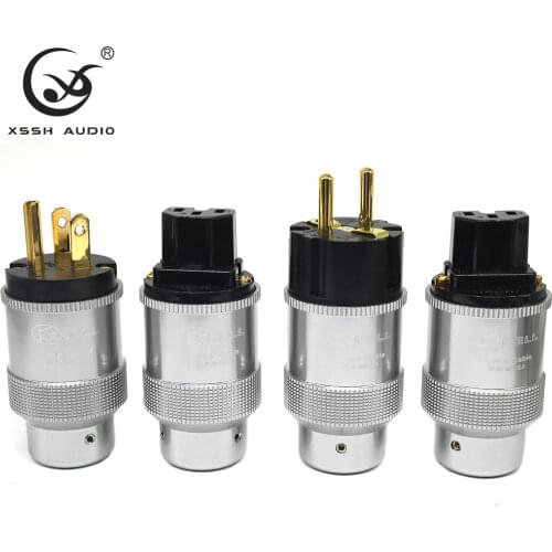 XSSH YIVO pure copper 24k gold plated DIY AC Power Electrical 15A Male female EU US optional Connector Schuko IEC Plug Socket