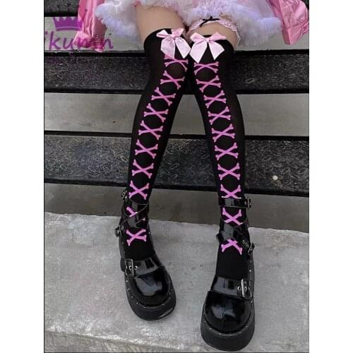 Harajuku Gothic Girls Sweet Pink Bow Sexy Thin Elastic Socks Women Lolita