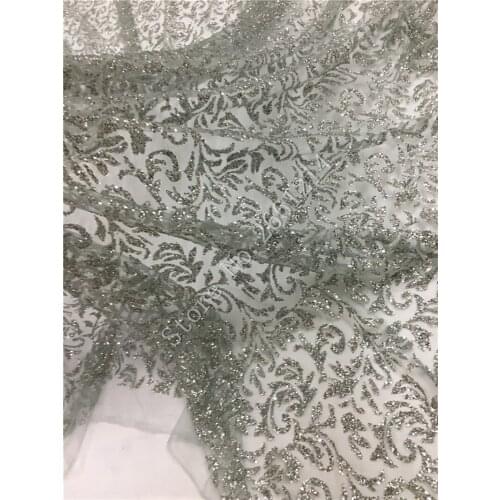 Nice looking glued glitter with sequins BZL-72504 hot selling african tulle net lace fabric in silver color
