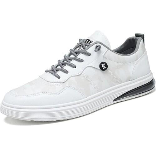 Men Casual Shoes Flat Fashion Lace Up Autumn Spring Leather Low Top Sneakers White Male Non-slip Comfortable Walking