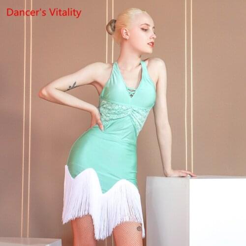 Latin dance dress female adult fashion sexy sling tassel dance skirt professional competition dance practice clothes