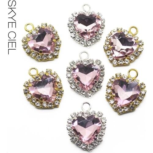 SKYE CIEL Heart Metal Buttons 10Pcs/Lot 17mm Shiny Pink Color Sewing Flower Accessories Ribbon Card Holiday Party Decoration