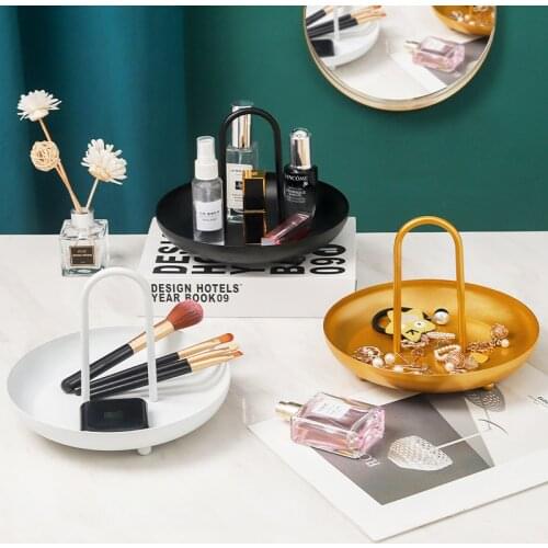 Metal Tray Decorative Sundries Tray Kitchen Organizer Accessories Food Fruit Jewelry Cosmetics Tray Portable Desktop Iron Shelf