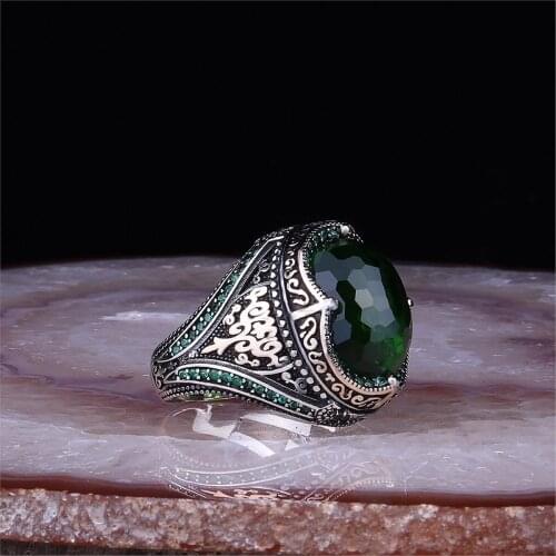 Green Zircon 925 Sterling 925 K Silver Men 'S Ring