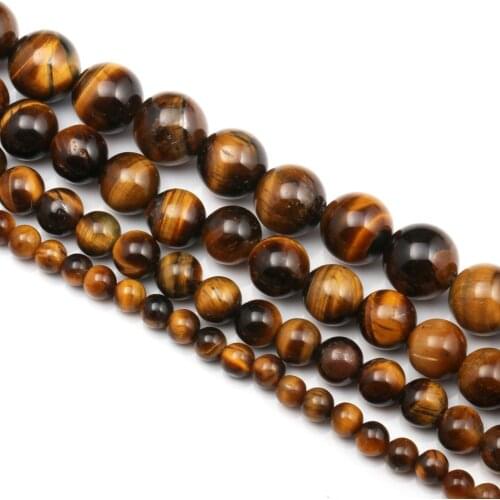 Natural Stone Brown Gold Tiger Eye Round String Beads 15" Strand 4 6 8 10 12 14mm Pick Size For Jewelry Making Necklace Bracelet
