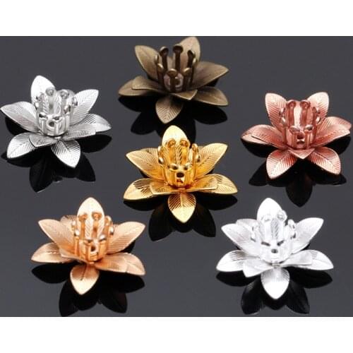 10pcs 6*15mm Copper Filigree Flowers Base Connector Bead Cap Charms Pendants Setting for Jewelry Making Craft Components DIY