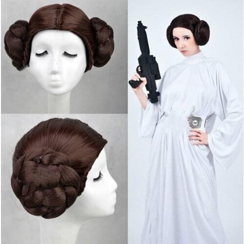 Princess Leia Organa Solo Cosplay Headgear Cos Browm Double Braid Wig Halloween Carnival Cos Fancy Accessories Hot