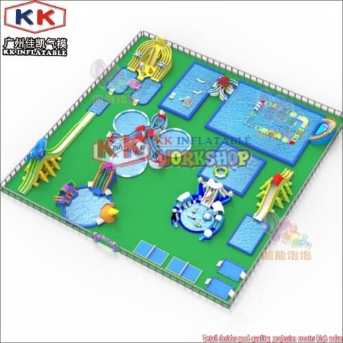 Movable inflatable water park for entertianing with water slide frame pool water games