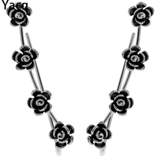 YACQ 925 Sterling Silver Flower Ear Cuff Clip Earrings Birthday Party Jewelry Gifts for Women Girlfriend Her Dropshipping CE55