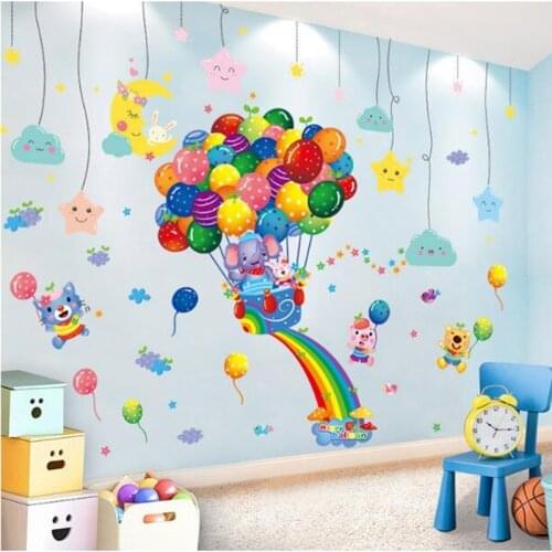 [SHIJUEHEZI] Balloons Animals Wall Sticker DIY Stars Clouds Mural Decals for Kids Rooms Baby Bedroom Children Home Decoration