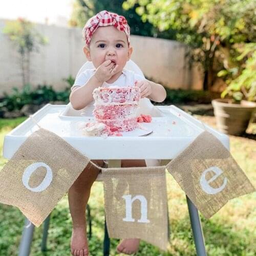 Boy girl First 1st one year old Burlap farm rustic country theme Birthday party Highchair Banner decoration gift Photo props