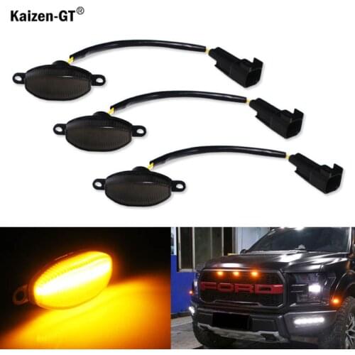 3pcs Smoked Lens White/Amber yellow 12-SMD LED Grille Lamps Front Grille Running Lights For 2010-2014 and 2017-up Ford Raptor