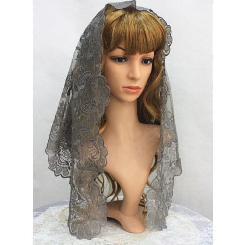 Dark Grey Church Veil Traditional Catholic Veils Religious Head Coverings Mantilla Lace Latin Mass Scarf