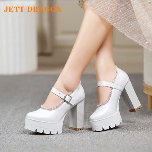 JETT DRAGON Pumps Spring Autumn Super High Waterproof Platform Fashion High Heels Lace Hasp Womens Single Shoes High 11cm