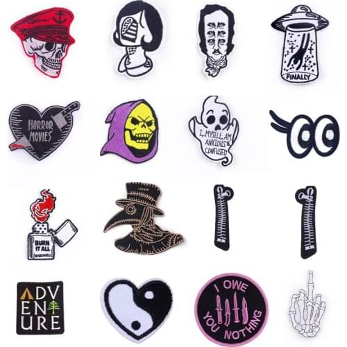 Skull/Punk Patch Iron On Patches Sewing Embroidery Patches For Clothing Stripe Stickers Patch For Clothes DIY Applique On Jeans