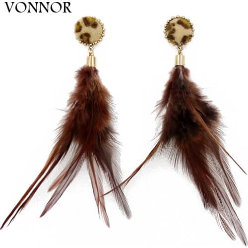 VONNOR Jewelry Earrings for Women Hyperbole Feather Drop Earrings Female Accessories Brown Long Earrings Gifts