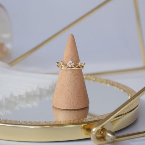 14k Real Gold Palted Jewelry Exquisite Micro-inlaid Zircon Flower Crown Love Open Rings for Woman Holiday Daily Fashion Ring