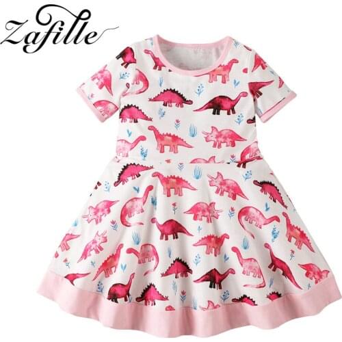 ZAFILLE Pink Dinosaur Dress Girl Summer Children Dresses For Girl Toddler Girl Dresses Cartoon Dinosaur Clothes