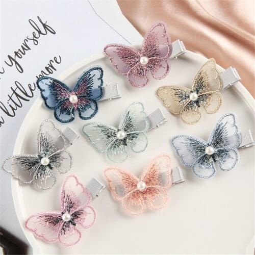 Korean Style Hot Sales Childrens Hair Accessories Cute Sweet Butterfly Hair Clip Kids Girl Hairstyle Decoration Pearl Hairpin