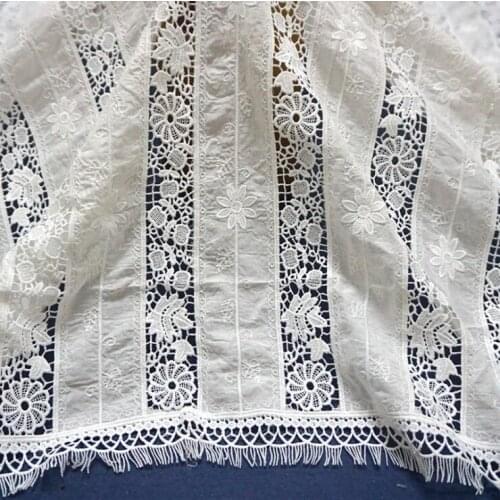White Flower Hollow Out Lace Cloth Embroidered Womens Summer Cotton Cloth Hollow Lace Fabric