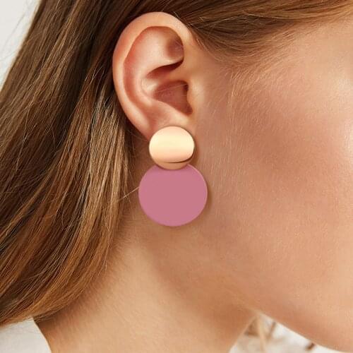 Korean Statement Round Dangle Drop Earrings for Women 2019 Fashion Jewelry Vintage Geometric Round Sequin Hanging Gold Earring