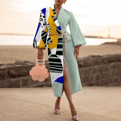 Womens Trench Jacket Autumn Lapel Cartoon Print Women Clothing Long-Sleeved Warm Coats 2021 Vintage Casual Long Windbreakers