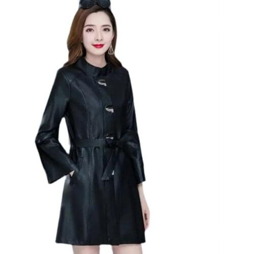 Women Leather Coat New 2021 Leather Jacket Women Coats Spring And Autumn Long Slim Motorcycle Female Leather Clothing Black