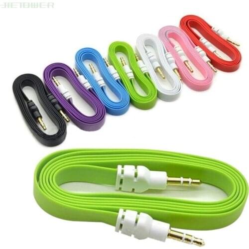 1M 3FT 3.5mm Big Flat Noodle Male To Male Stereo Audio Car AUX Auxiliary Cable Cord Lead For iPhone Cell Phone 500pcs/lot
