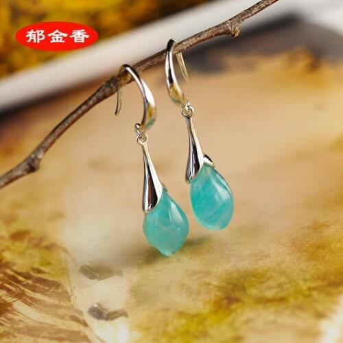 2018 Limited New Earings Fashion Jewelry Fashion S925 Handmade Sterling Jewelry Earrings Tulip Amazonite Ear Falling Over