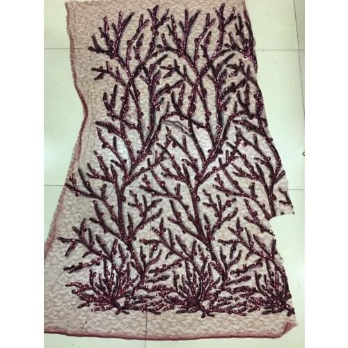 2021 High Quality African Lace Fabric Wine French Net Embroidery Sequins Tulle Lace Fabric For Nigerian Party XX33161