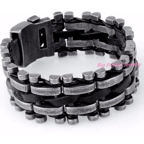 28mm Heavy Dark Black 316L Stainless Steel Bike Biker Motorcycle Link Chain Bracelets Bangle Boys Mens Jewelry
