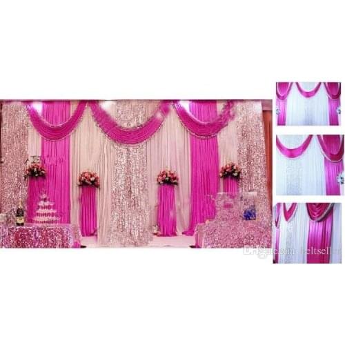 3M*6M Sequins Beads Edge Design Fabric Satin Drape Curtain pink Swag With Silver Sequin Fabric For Wedding Decor Props supplies