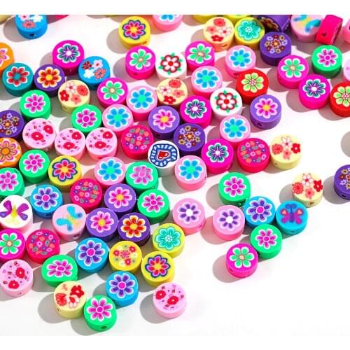 40pcs/Lot 10mm Round Shape Mixed Color Flower Polymer Clay Beads Clay Spacer Beads for Jewelry Making DIY Bracelet Necklace