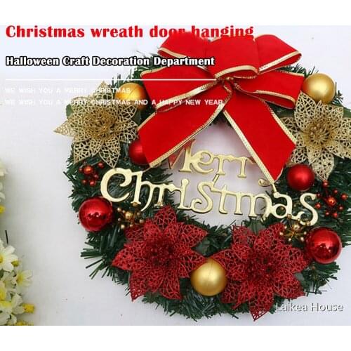 30CM Christmas Doorbell Decorative Wreath House Cloth Plastic Christmas Decoration Xmas Party New Year Outdoor Doorbell 1PCS