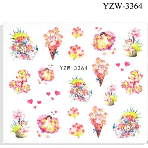 WUF 4PCS/LOT Spring Simple Green Theme Water Decal Sticker Flower Cactus Ladybug DIY Slider For Manicuring Nail Art Watermarks