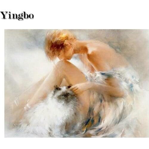 5D DIY Diamond Painting Ballerina and cat 3d Embroidery Full Square round Diamond Cross Stitch Rhinestone Mosaic decor Painting