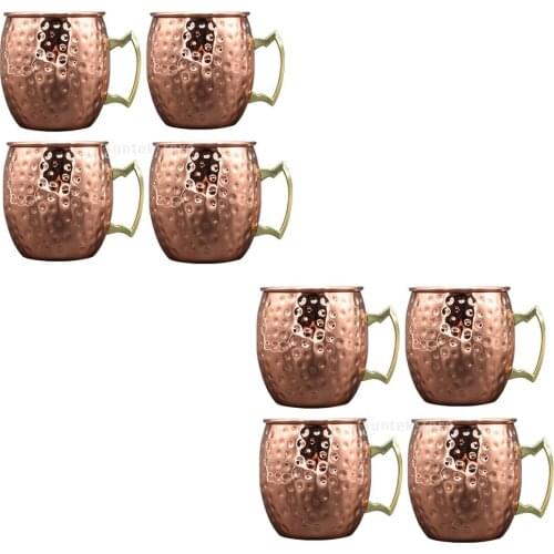 8Pcs Moscow Mule Copper Mugs- Handcrafted Heavy Mug Cups with Double Walled - 100% Pure Copper, 18 Ounce