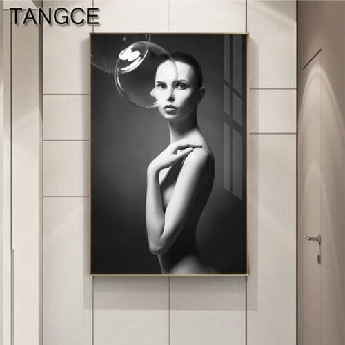Abstract Charming Smoking Woman Canvas Painting Bubble Girl Wall Art Picture for Living Room Modern Black and White Poster Print