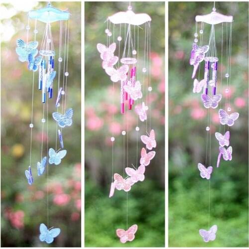 Butterfly Wind Chime Bell Blue Ornament Home Decoration Hanging Decor Lucky Yard Garden Gift Mobile Living Crystal Art Creative