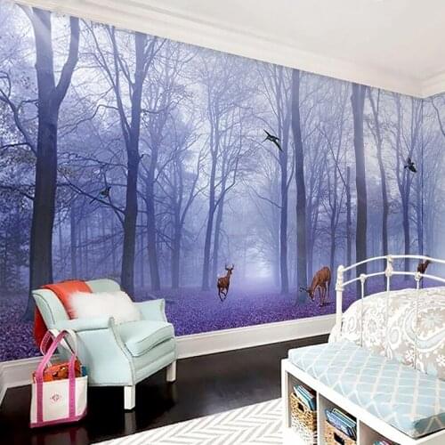 Custom Large Mural Wallpaper 3D Purple Forest Elk Landscape Wall Painting Living Room TV Sofa Bedroom Papel De Parede Wallpapers