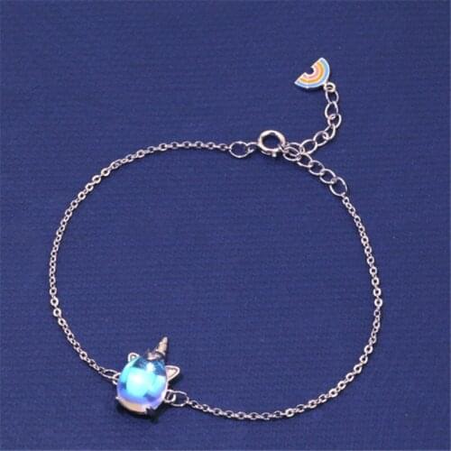 925 Sterling Silver Opal Rainbow Unicorn Charm Bracelet & Bangles For Women Jewelry A211